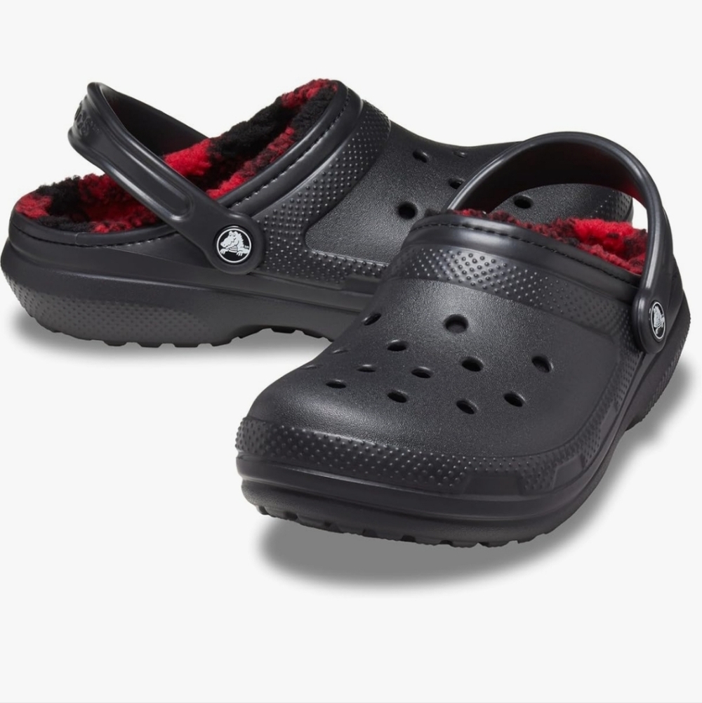 CROCS Classic Clog with Black Shell and Red/Black Fleece Lining